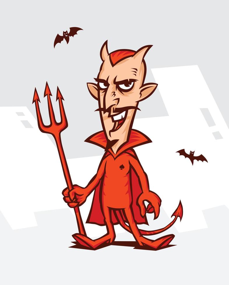 Illustration of the devil for the holiday of the Halloween. Vector illustration on a white background. The devil in the comic style.