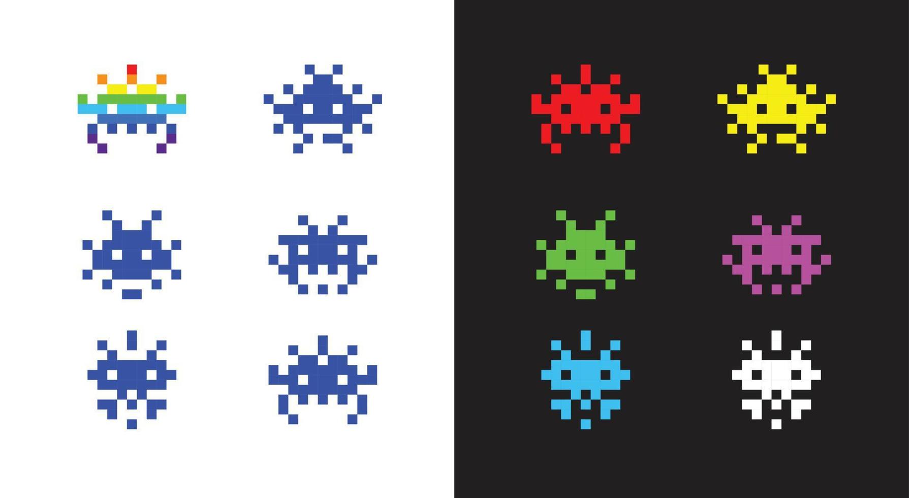 Icons in the style of pixel art for the game. Vector illustration in a flat style. Isolated on white background. Colorful icons for website and print.