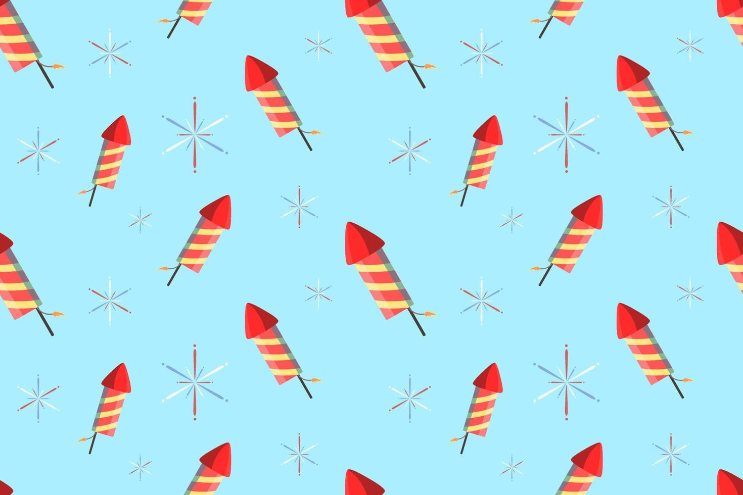 Rocket Fireworks Seamless Pattern Design on Blue Background vector