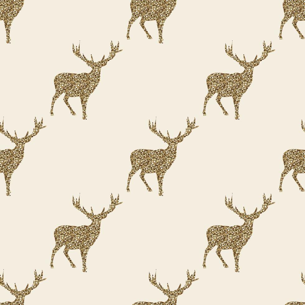seamless  christmas festive pattern background with golden glitter reindeer stamp vector