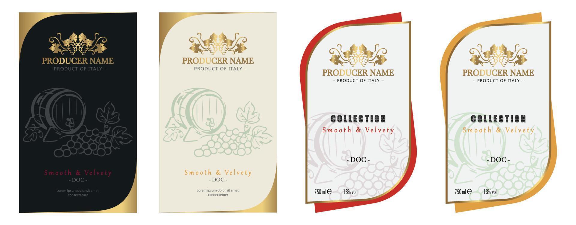 Red and white wine labels set vector