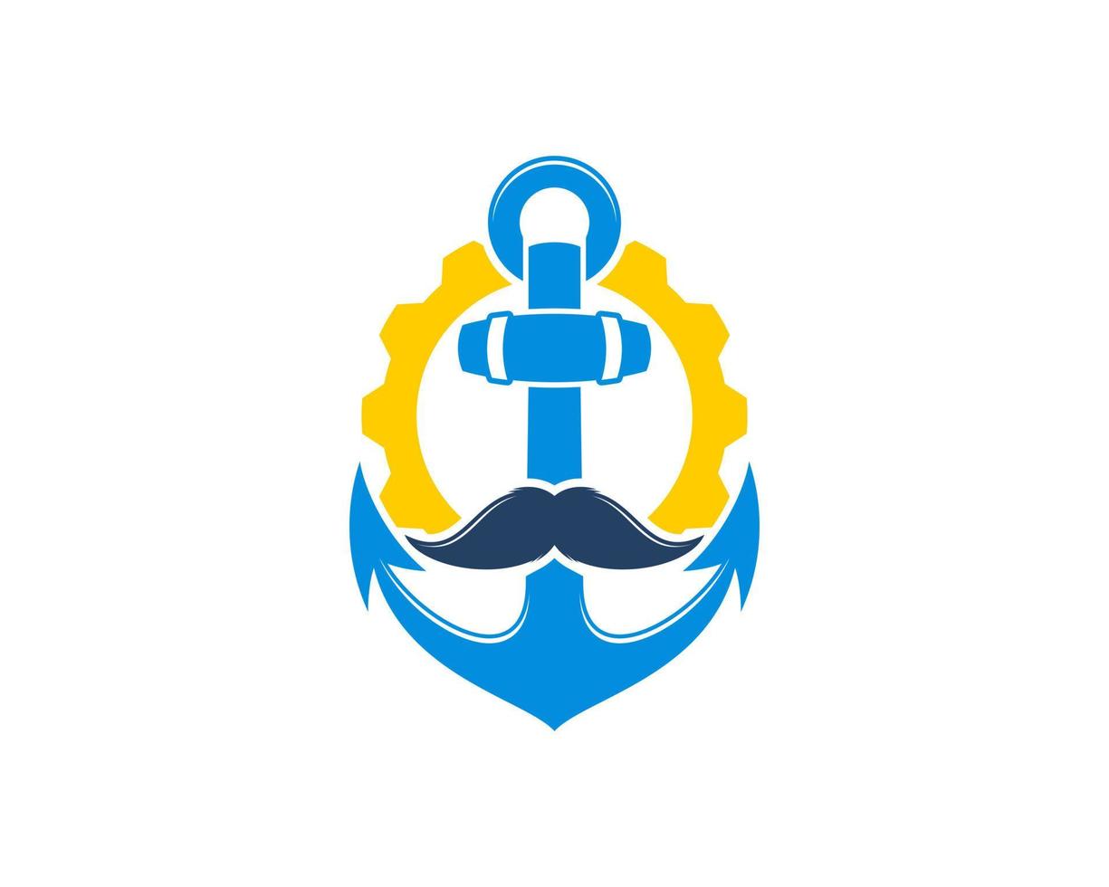 Gear with anchor and mustache vector