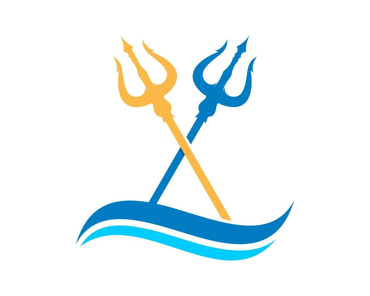 Crossed trident on the blue waves vector