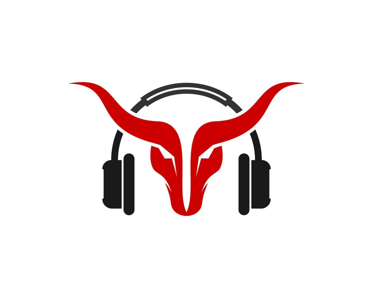 Red bull head with music headphone vector