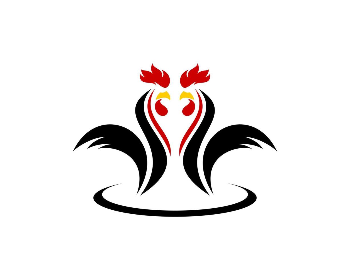 Two black rooster and swoosh with red crested vector