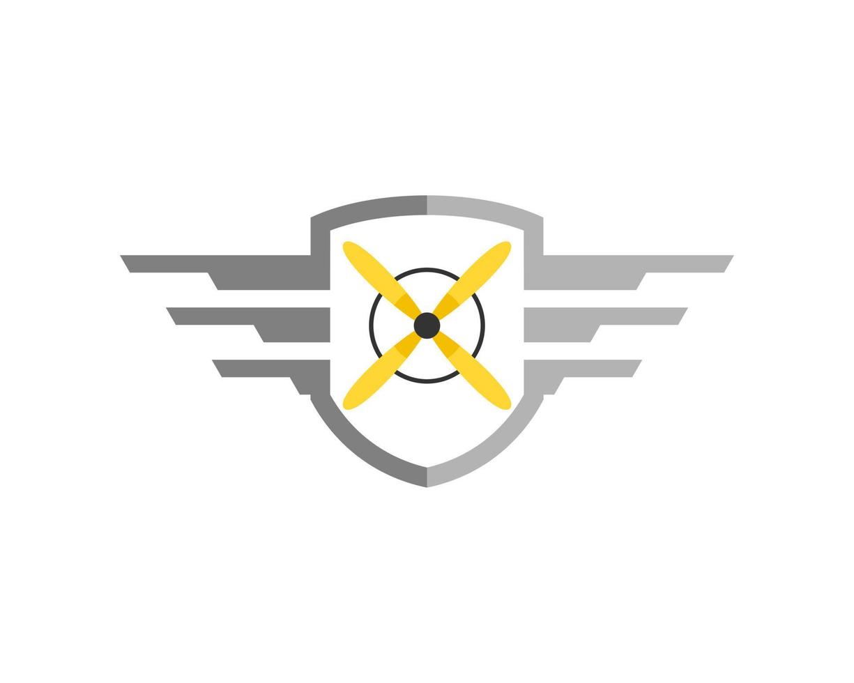 escudo simple con alas desplegadas y hélice de avión en el interior vector
