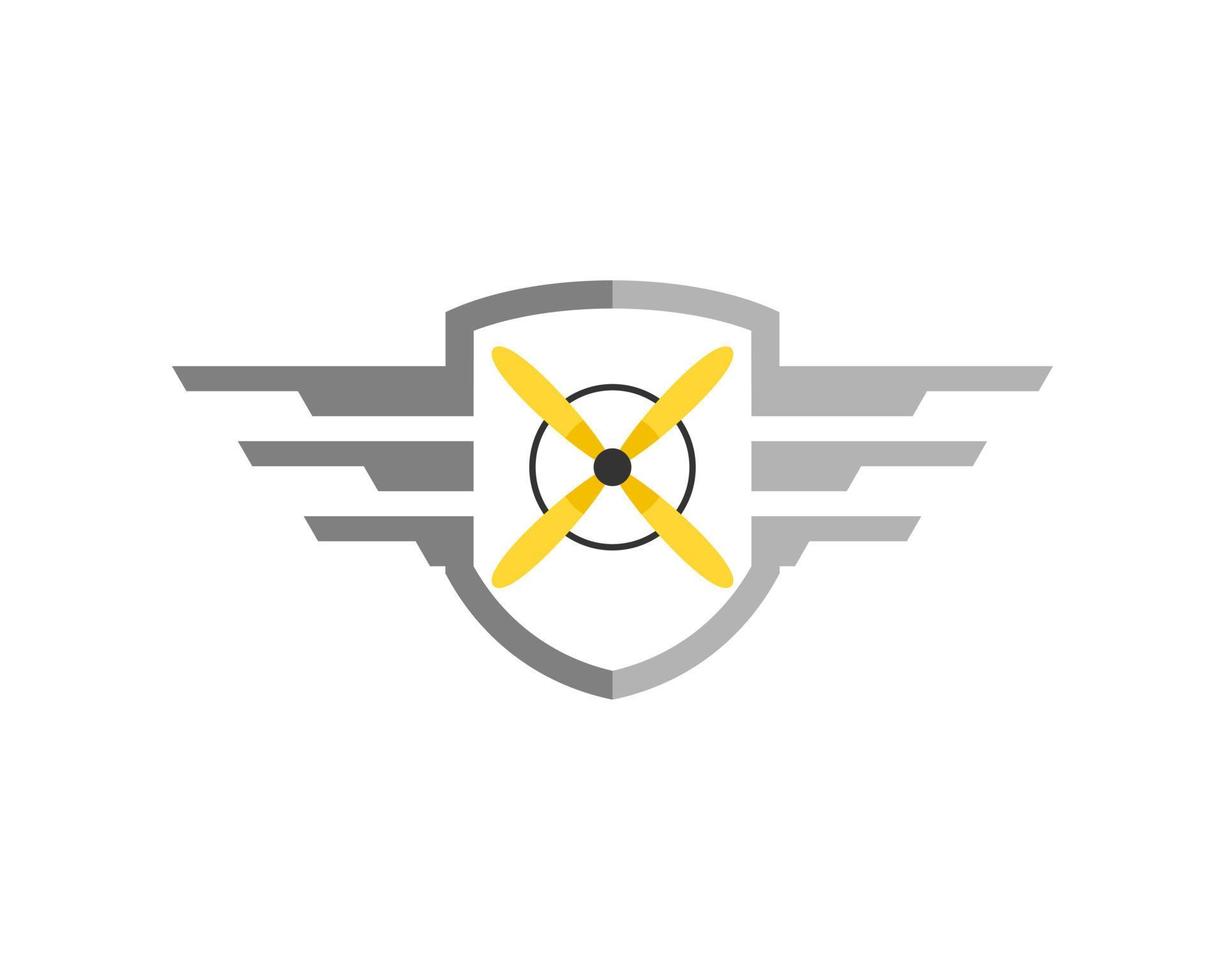 Simple shield with spread wings and plane propeller inside vector