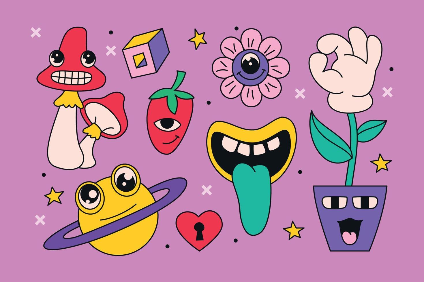 Hand drawn flat design trendy cartoon element set vector