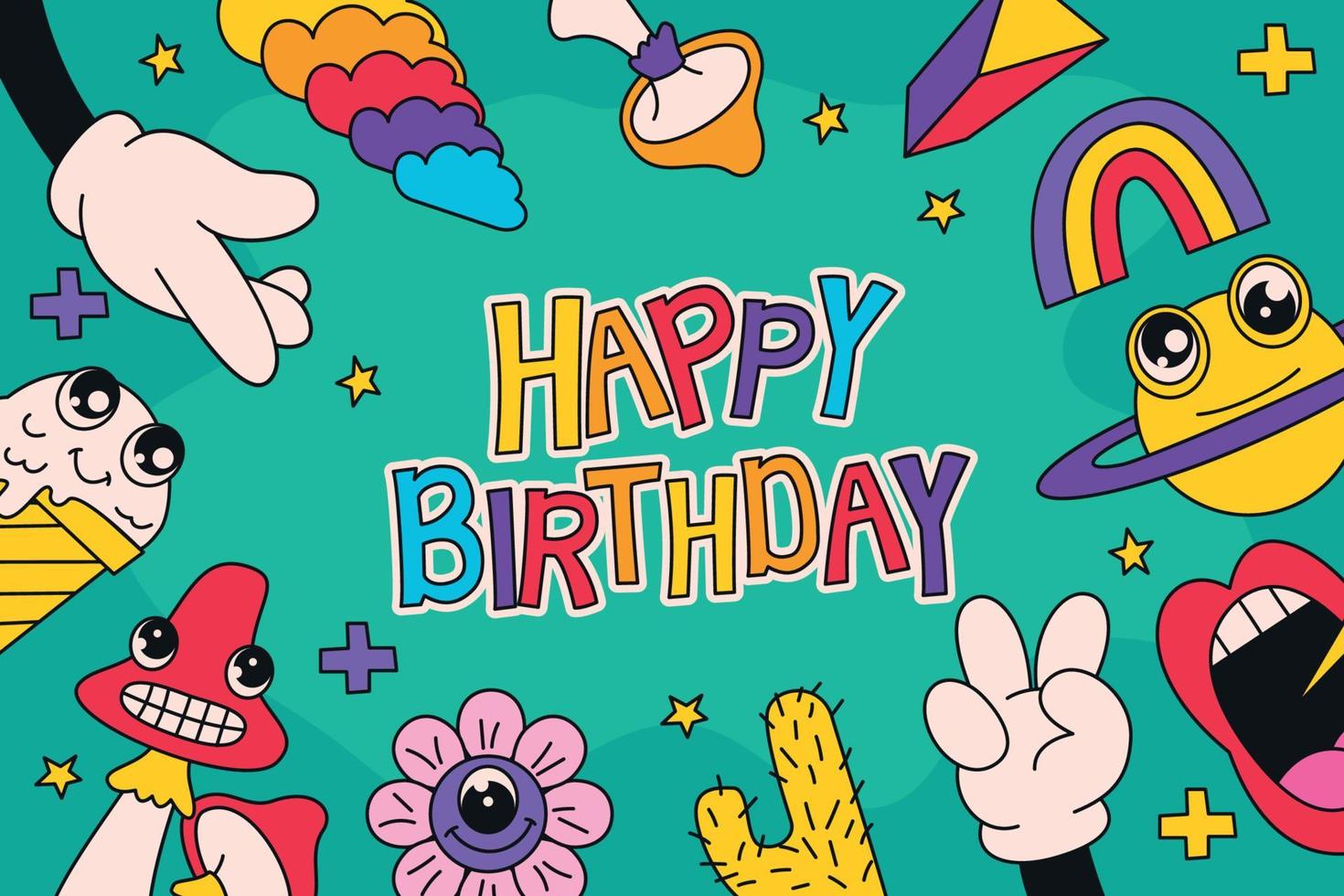 feliz cumpleaños con fondo de elementos de dibujos animados vector