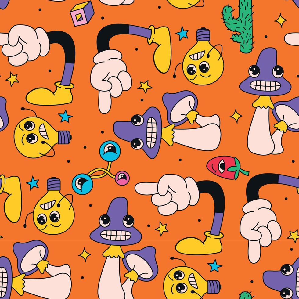 Trendy cartoon elements seamless pattern vector