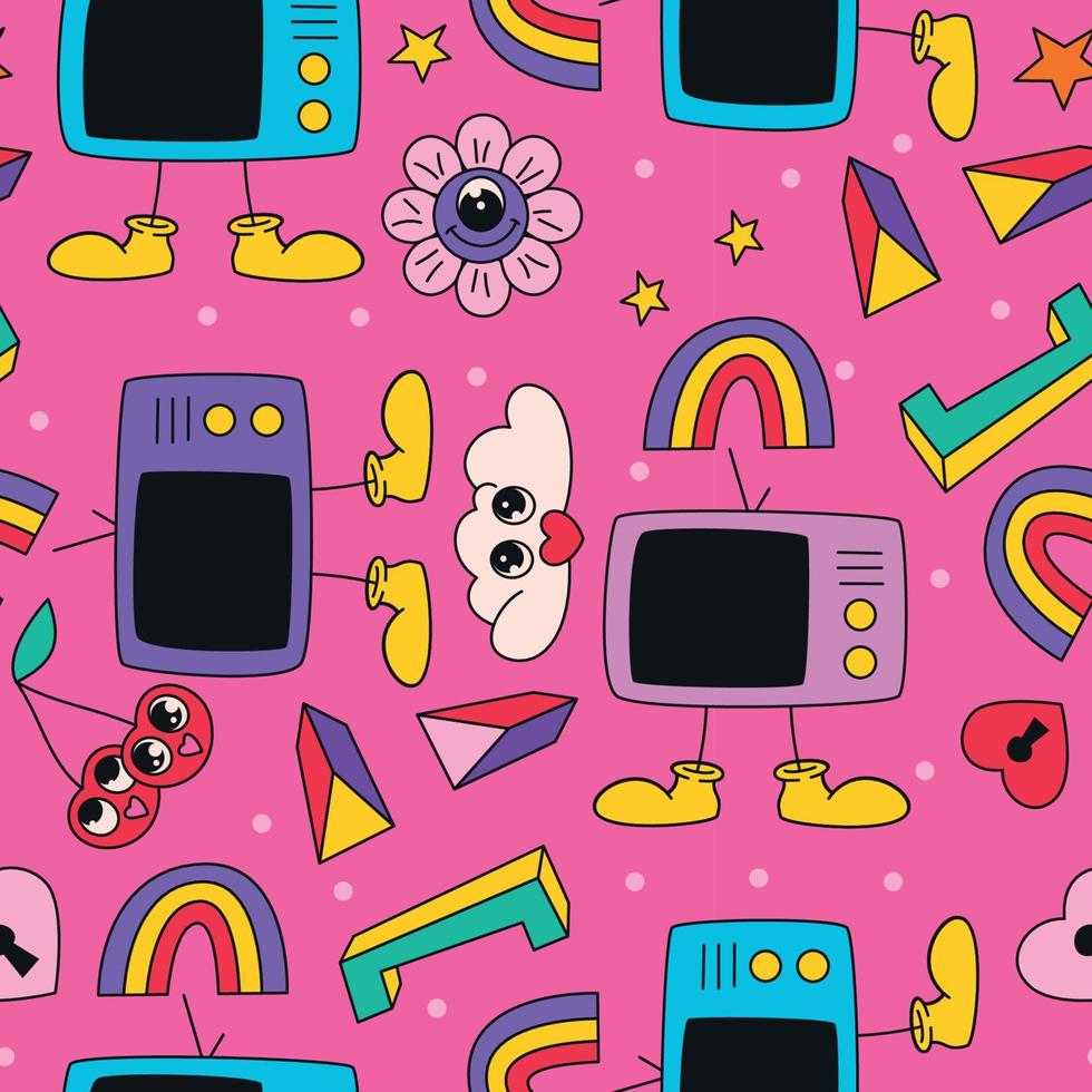 Hand drawn trendy cartoon pattern vector