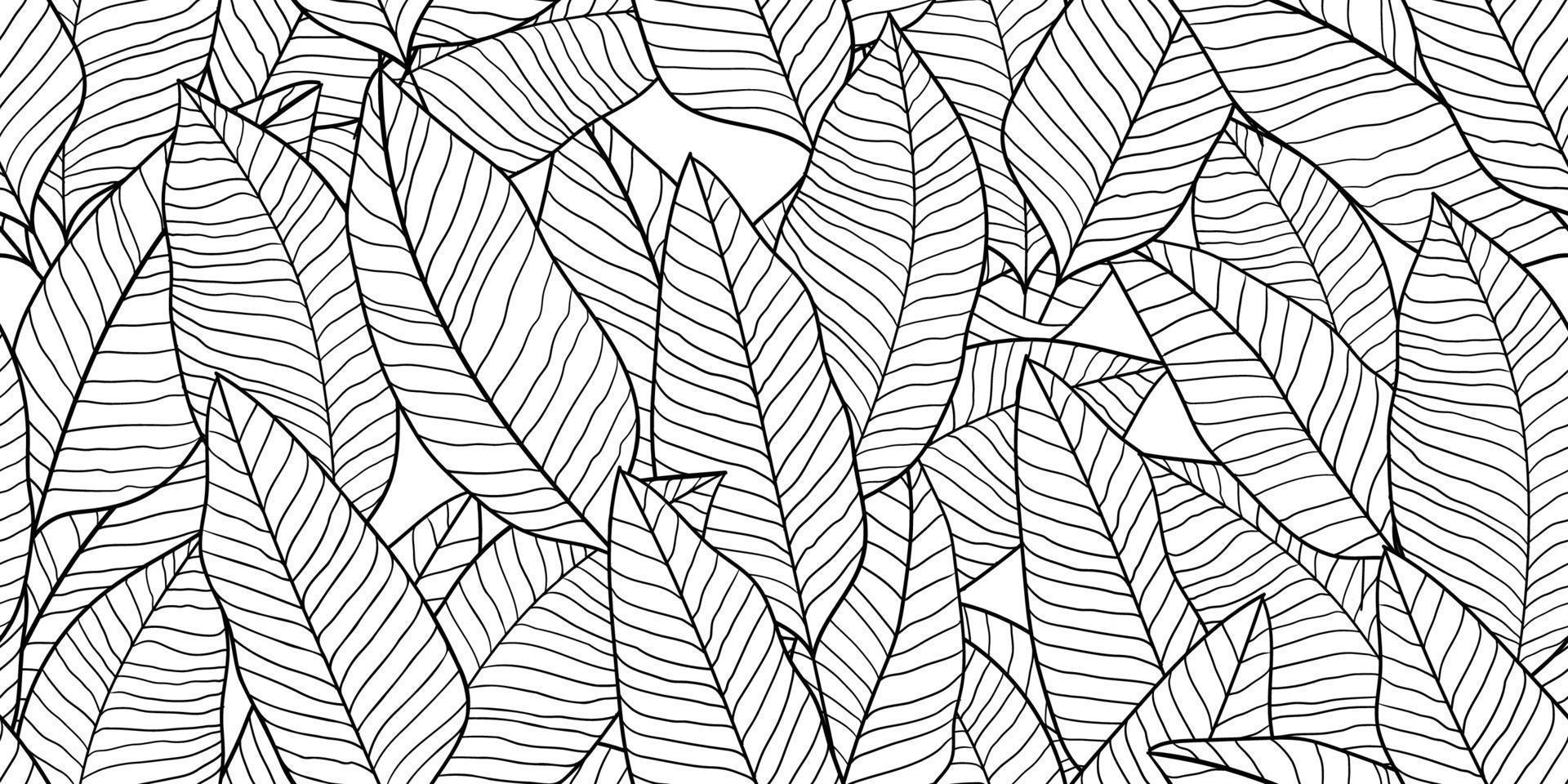 Tropical leaves coloring book seamless pattern vector