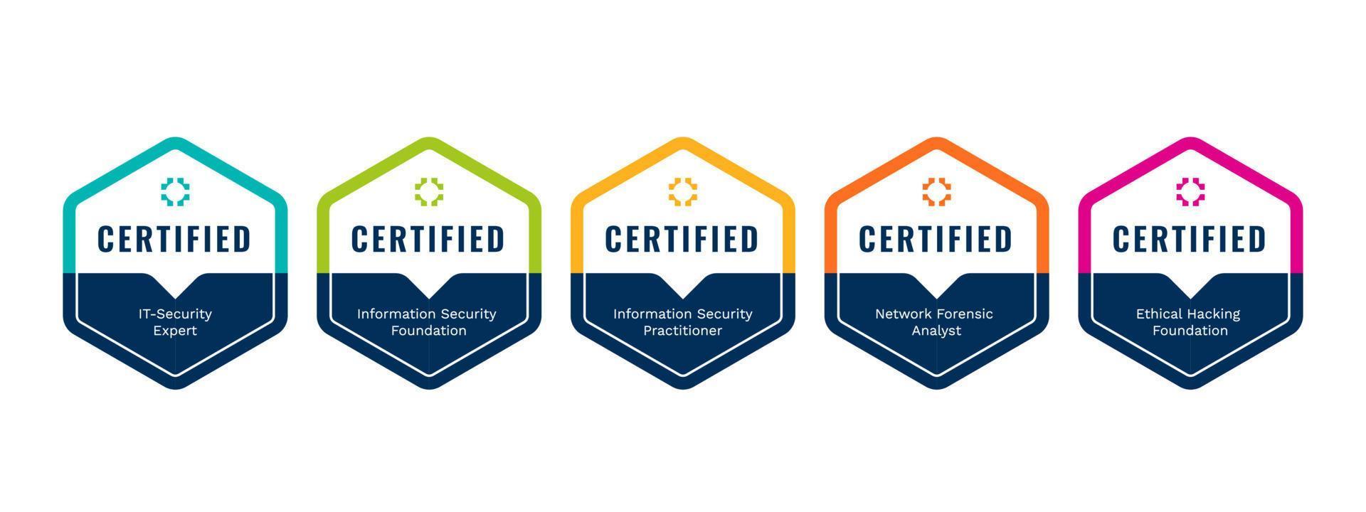 List of Computer Security Certifications Vector Design Template. Certificate Company Training Badge Logo by Criteria.