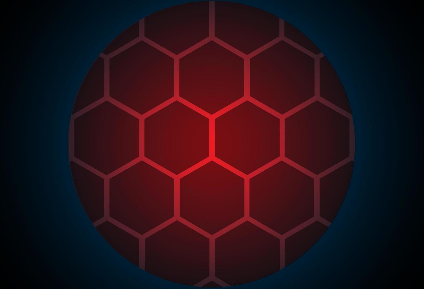 illustration of a red ball shape design with a hexagon motif. with a black and blue gradient background. vector