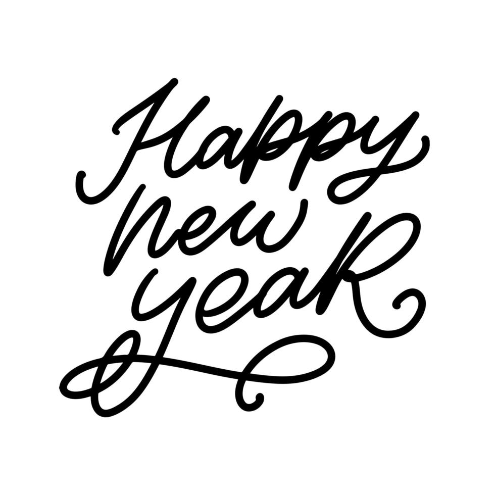 Feliz año nuevo letras a mano, caligrafía vectorial vector