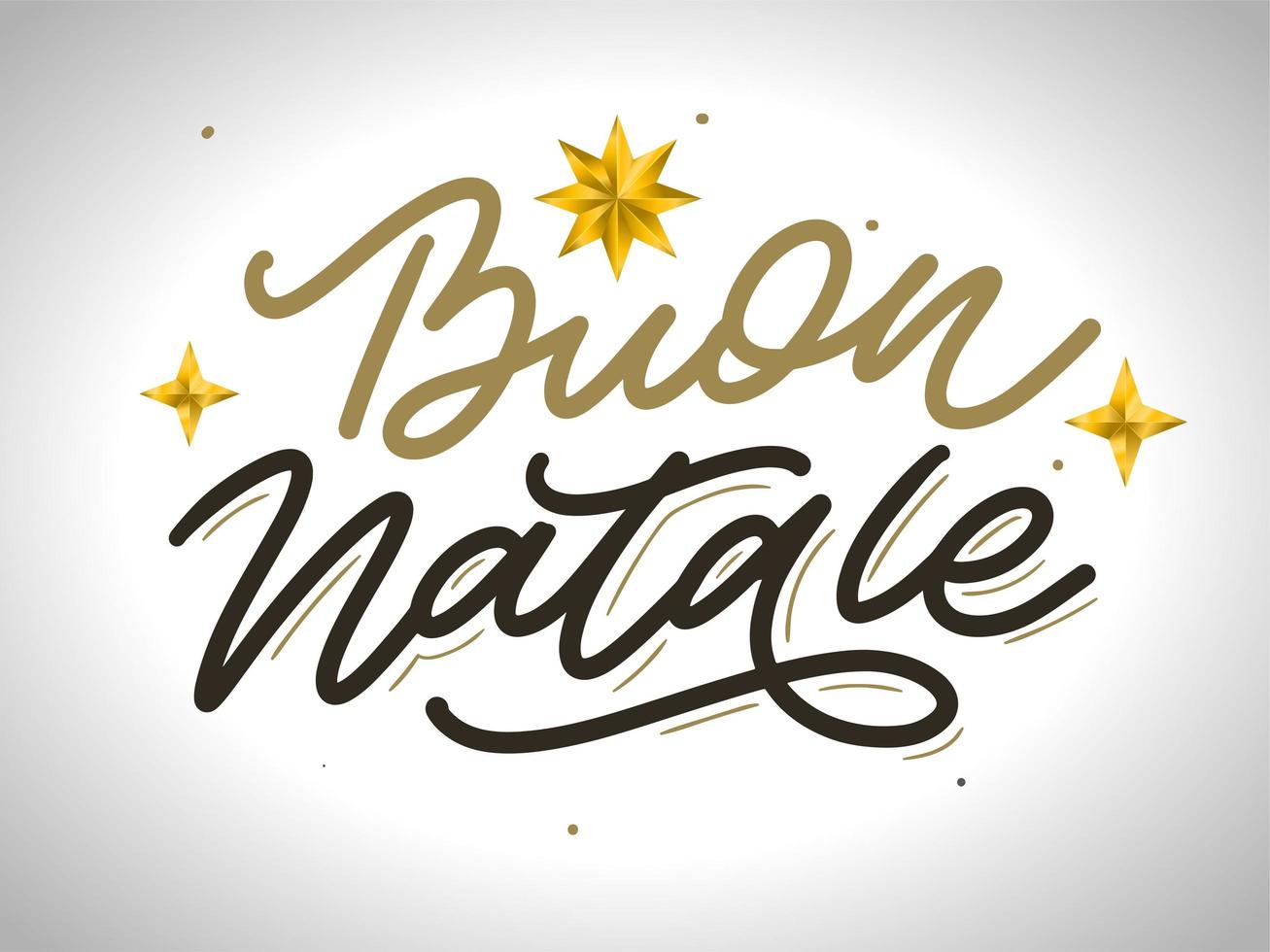 Navidad, tarjeta de felicitación de Buon Natale. Letras de escritura a mano en italiano. Letras de vacaciones. Plantilla de año nuevo. Vector vintage, diseño de tipografía.