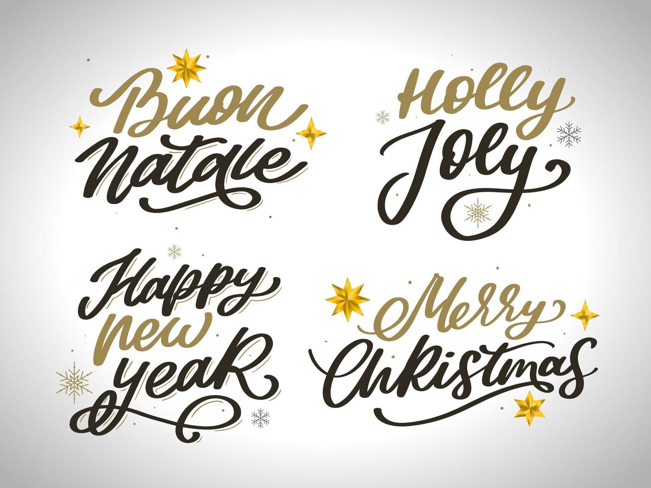 Merry Christmas New Year 2022 Lettering Calligraphy Design Set. Vector illustration