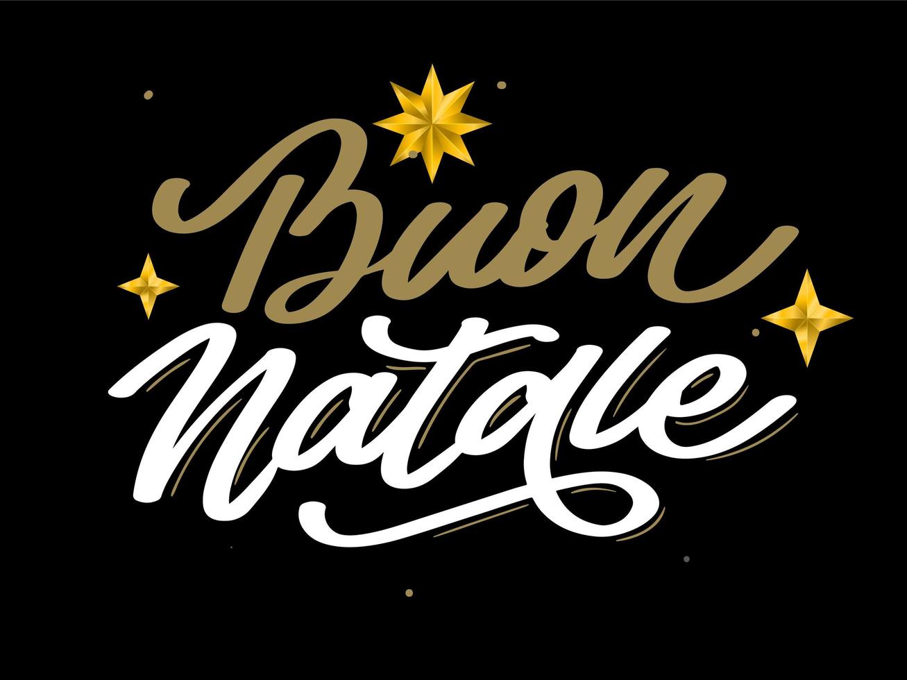 Navidad, tarjeta de felicitación de Buon Natale. Letras de escritura a mano en italiano. Letras de vacaciones. Plantilla de año nuevo. Vector vintage, diseño de tipografía.