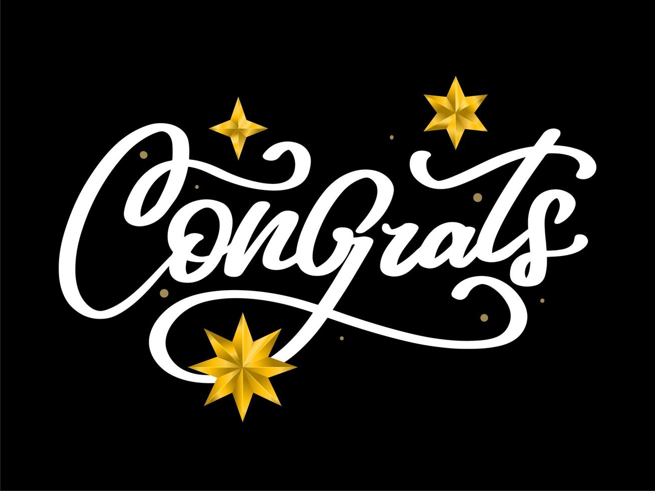 Congrats. Beautiful greeting card poster with calligraphy black text Word gold fireworks star. Hand drawn design elements. Handwritten modern brush lettering vector