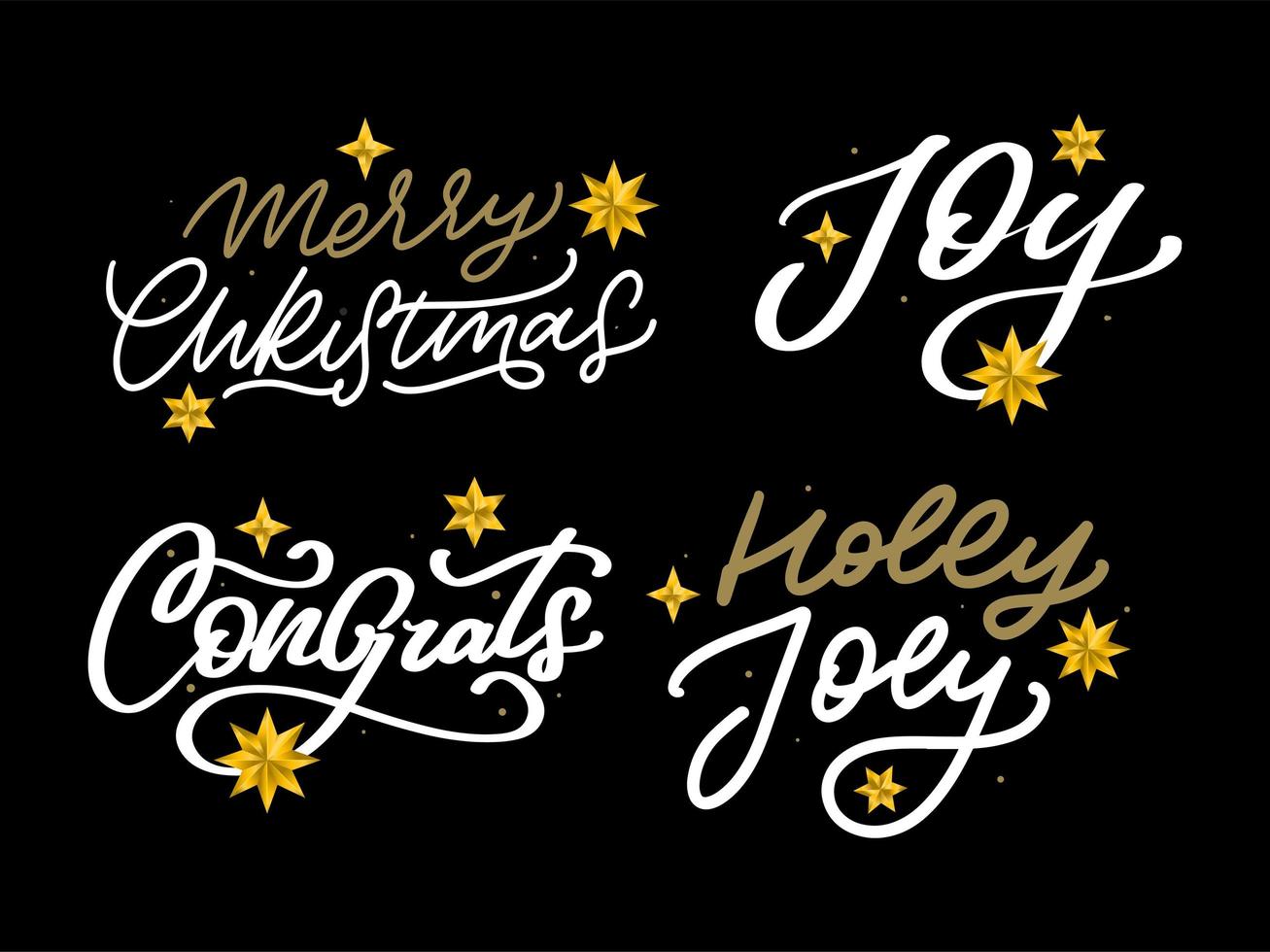 Merry Christmas New Year 2022 Lettering Calligraphy Design Set. Vector illustration