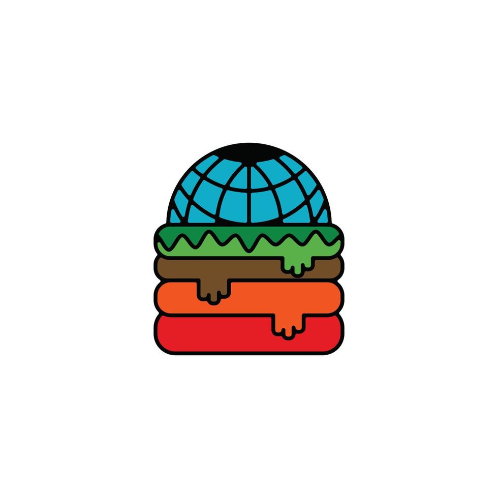 mundo y hamburguesa en fondo blanco, diseño de logotipo de plantilla vectorial vector
