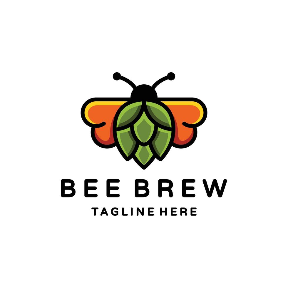 Combination Bee and brew in background white vector template logo design editable