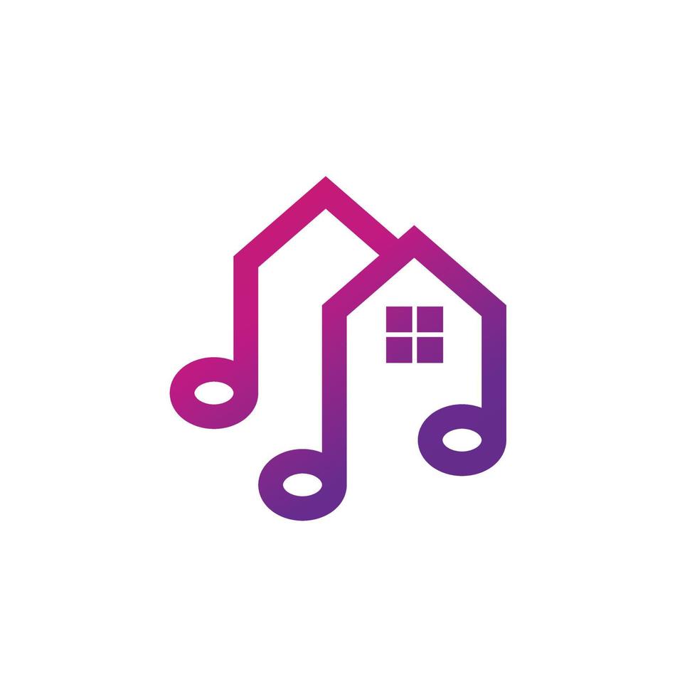 Combination House and Music Note with flat minimalist style in white background , vector template logo design editable