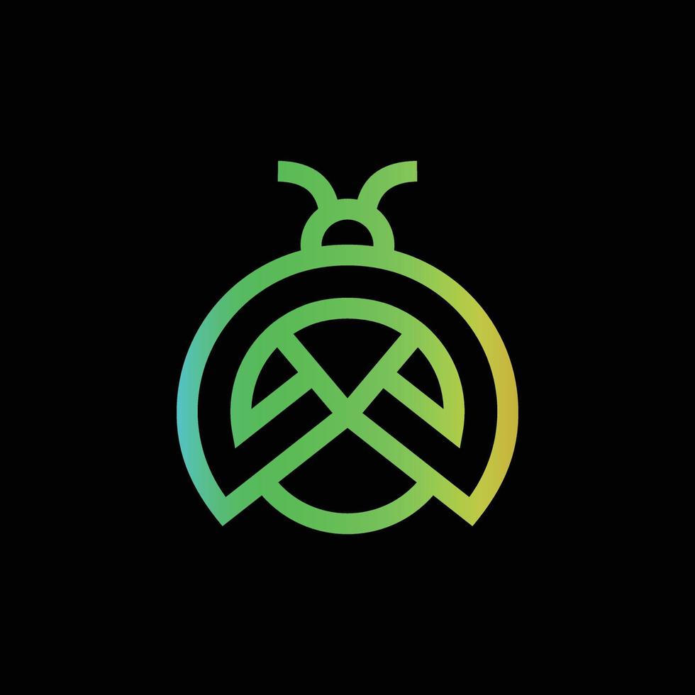 Green Bug with line art style in white background, vector template logo design