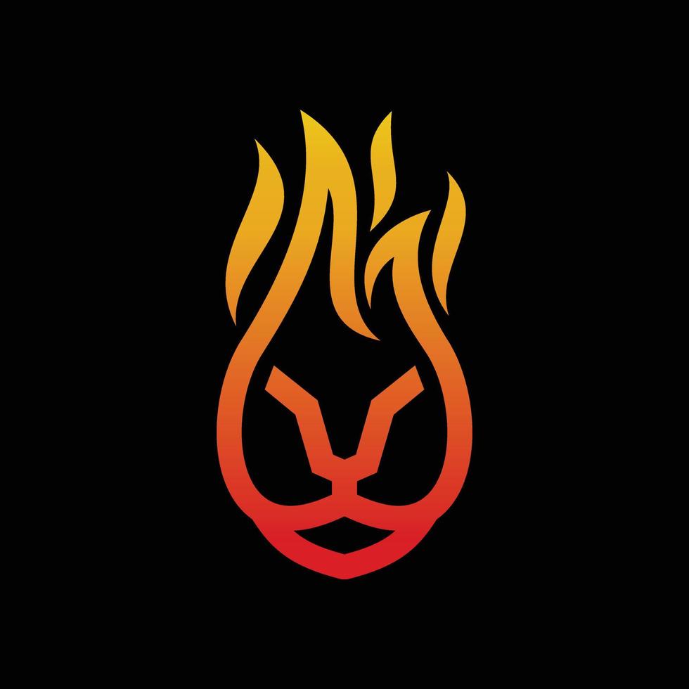 Combination Lion and fire in black background, vector template logo design editable