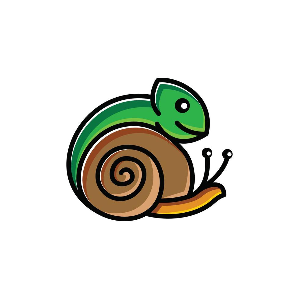 Combinación de camaleón y caracol en fondo blanco, diseño de logotipo de plantilla vectorial vector