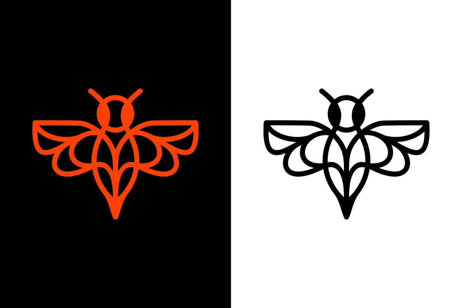 Bee with line art style in black and white background, vector template logo design editable