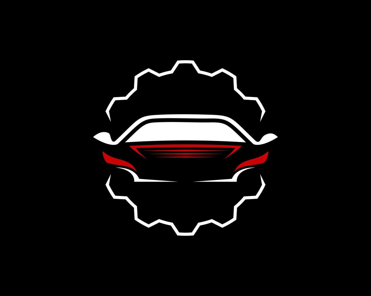 Abstract gear outline with sports car silhouette inside vector