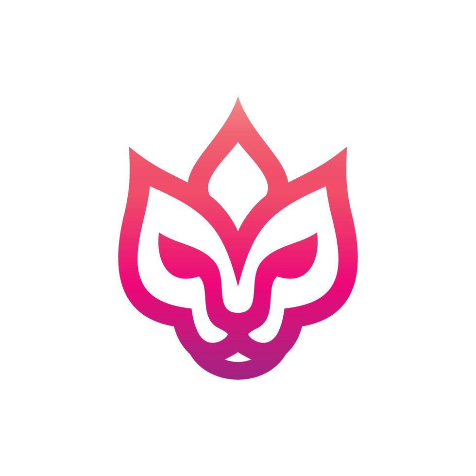 Combination Lion and lotus with style flat Minimalist in background white vector template logo design editable