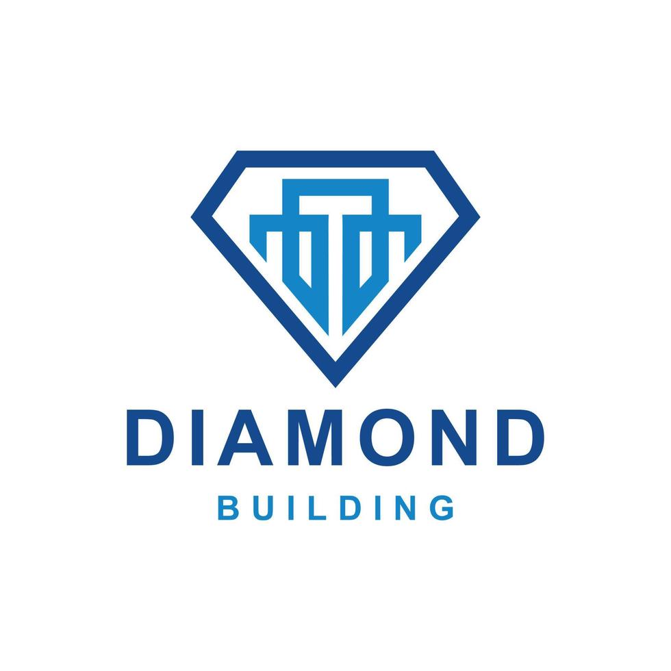 combinación de diseño de logotipo vectorial de diamante y edificio con estilo plano minimalista vector