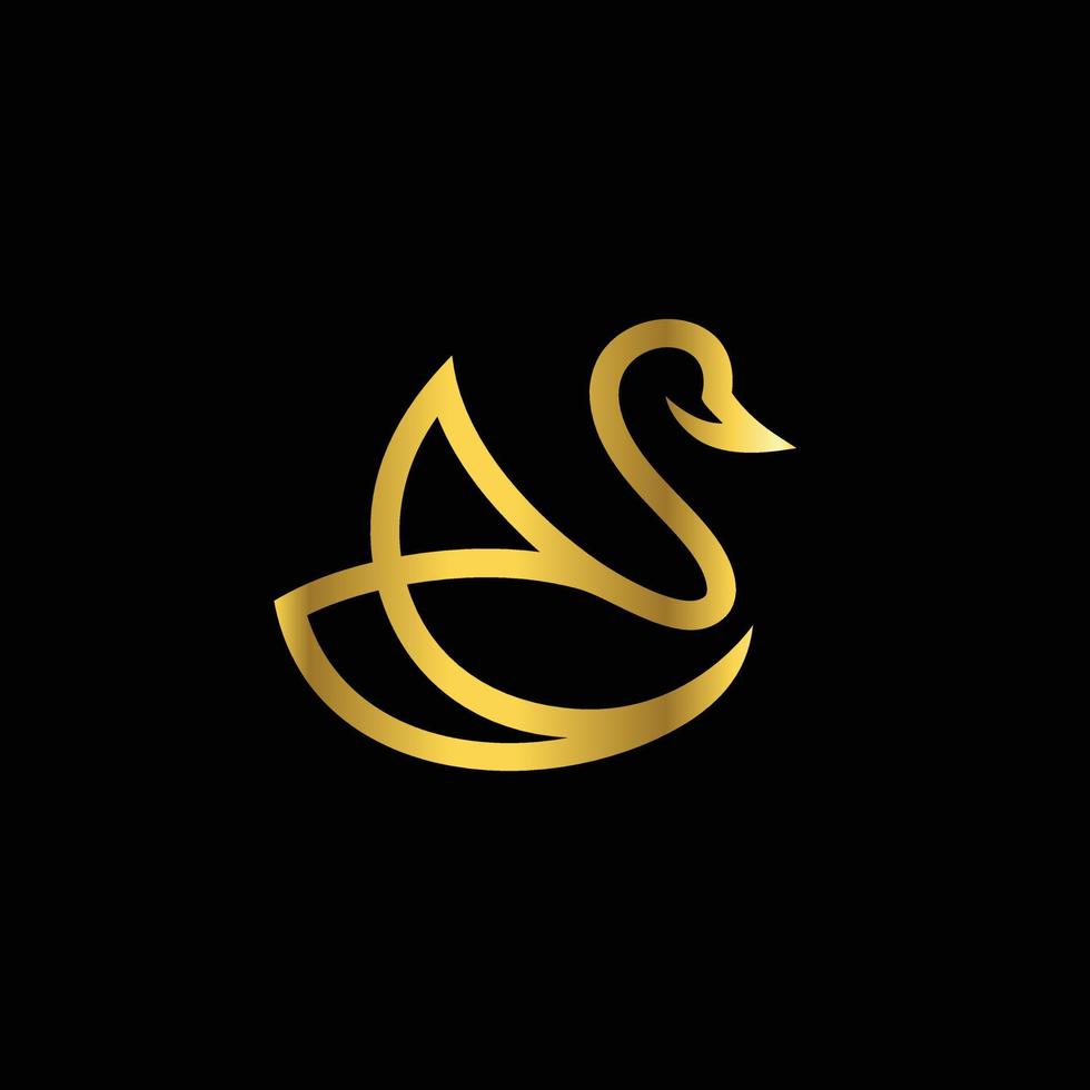 Swan line gold in black background , vector template logo design