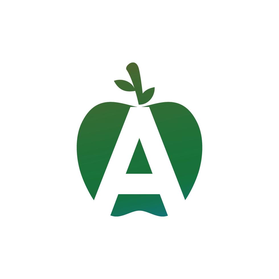 Minimalist flat logo design Combination of Fruits Apple and Letter A vector