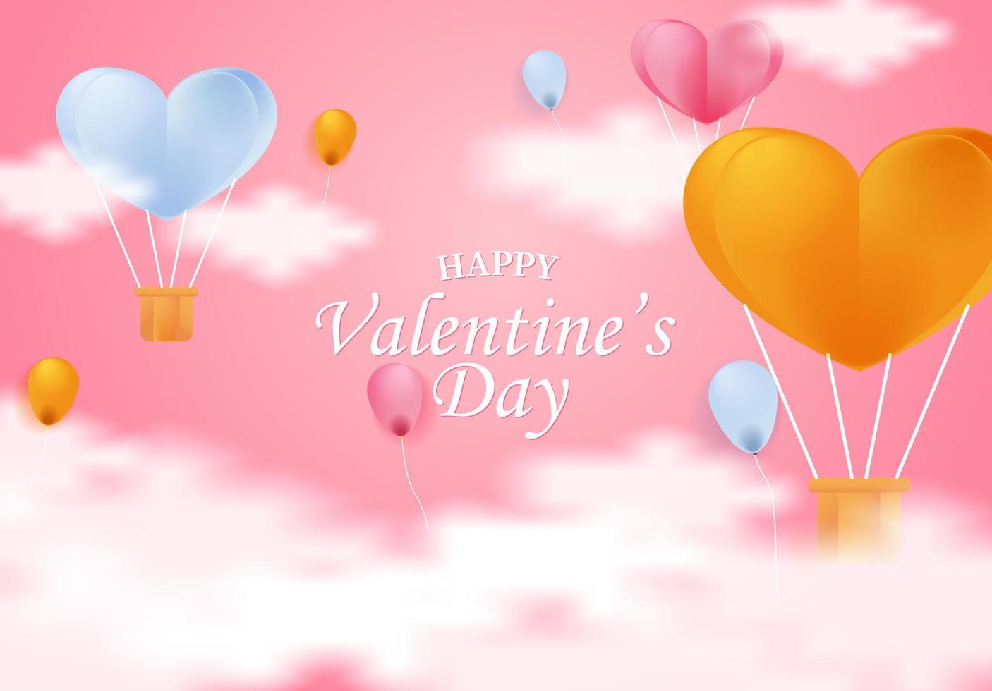 Happy valentines day background with ballon and sky vector