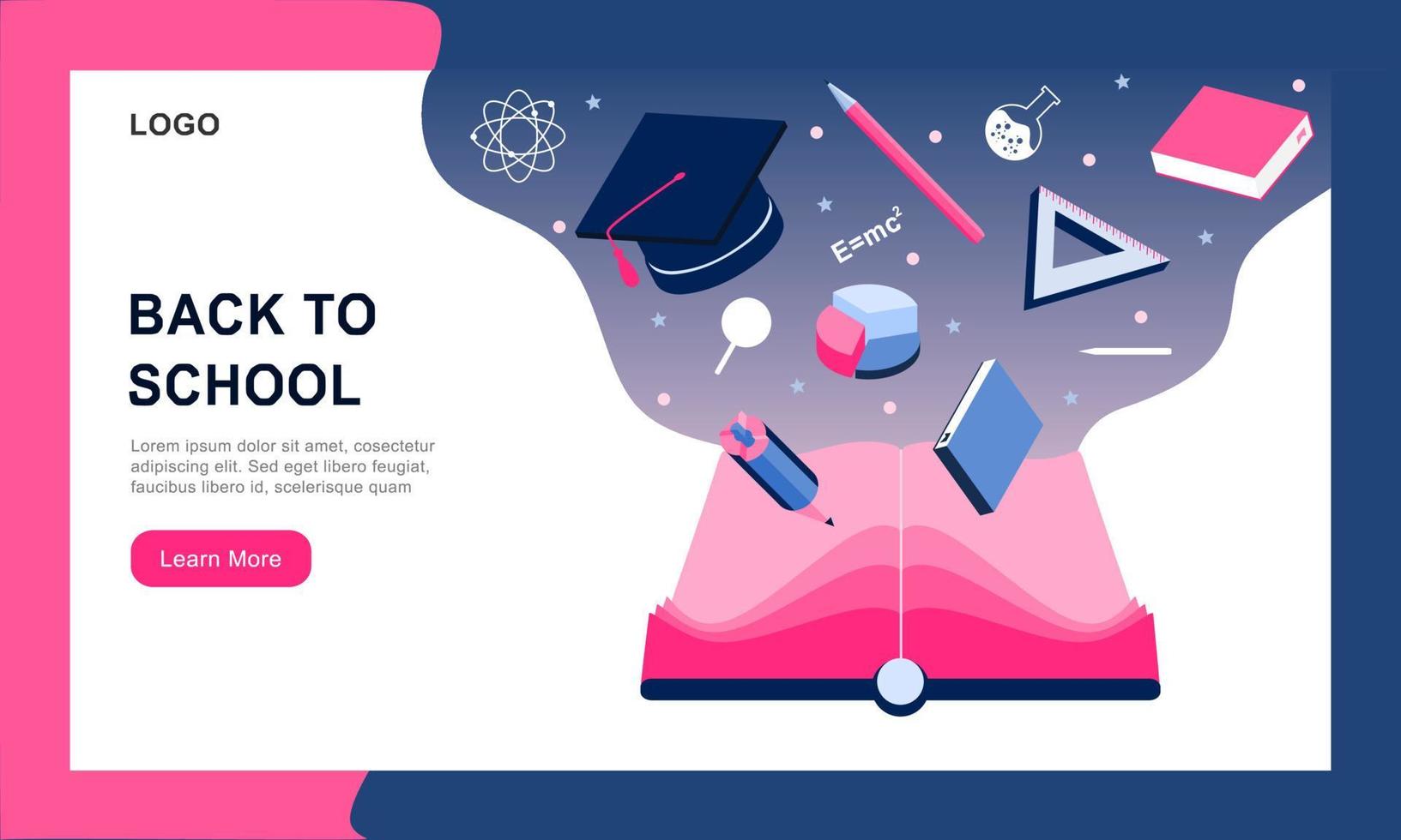 Landing page design template for back to school, studio, course, class, education. Modern design vector illustration concept for invitation, poster, banner, promotion, sale website mobile development