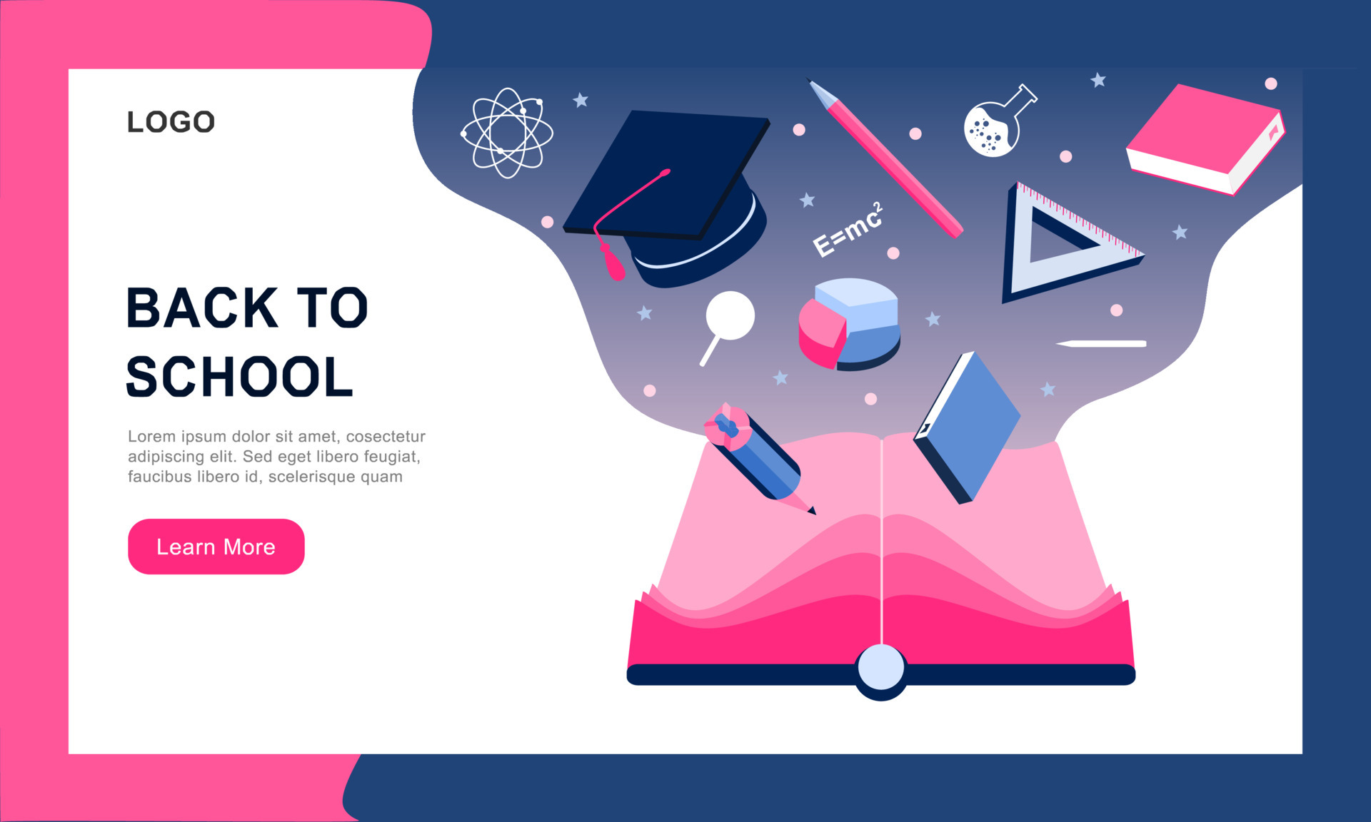Landing page design template for back to school, studio, course, class ...