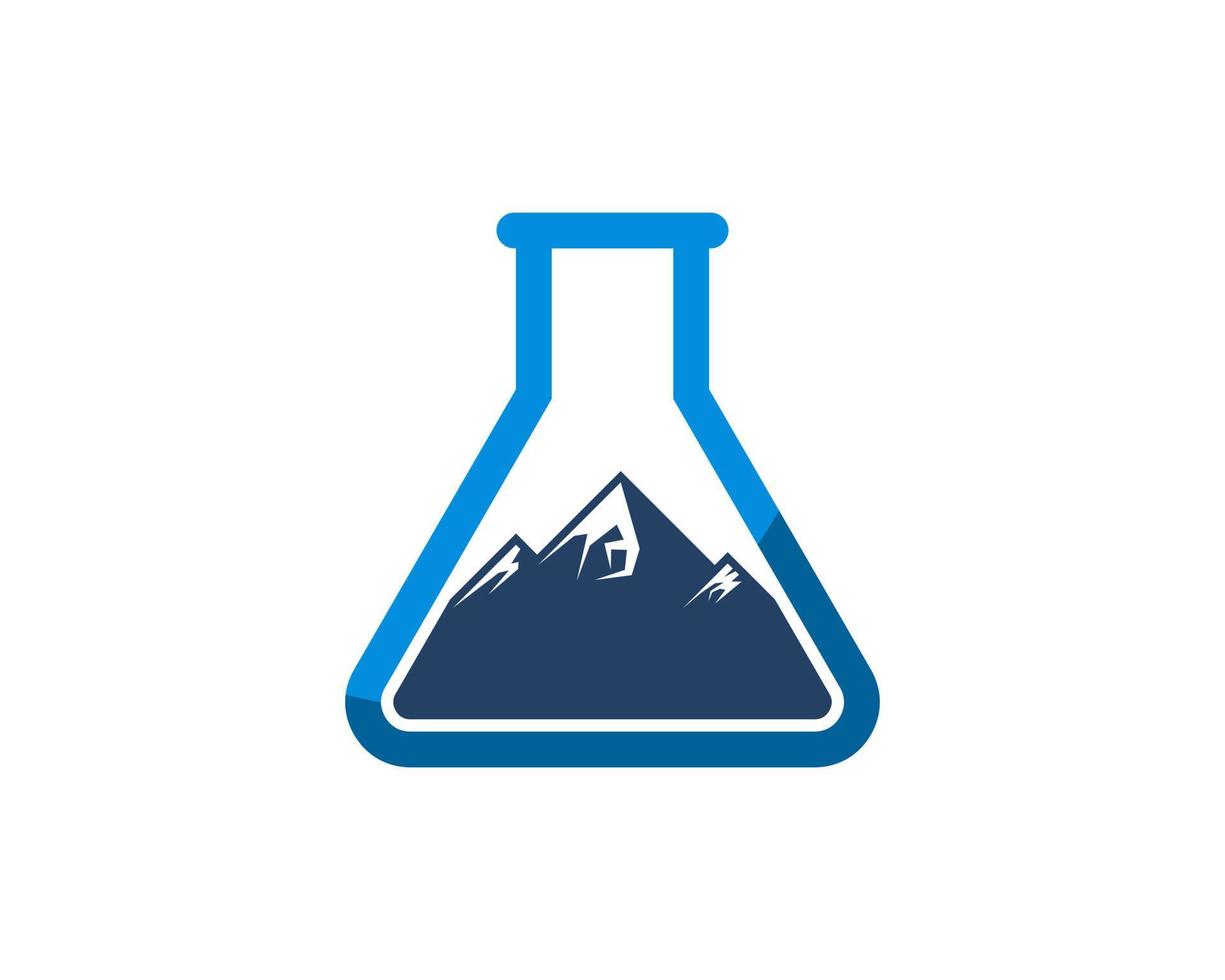 laboratorio de botella simple con montaña en el interior vector