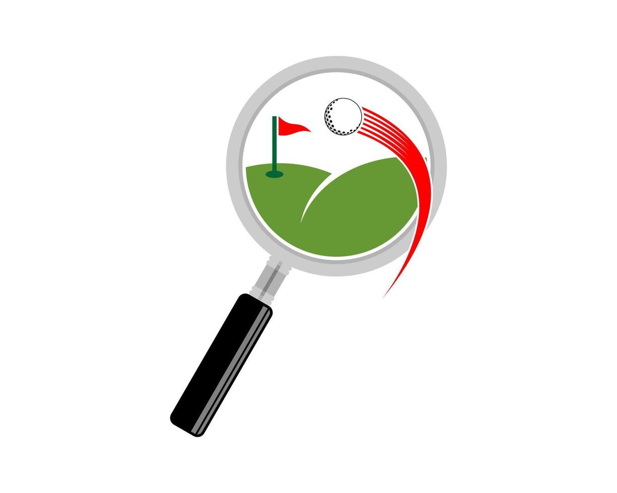 Magnifying glasses with golf yard inside vector