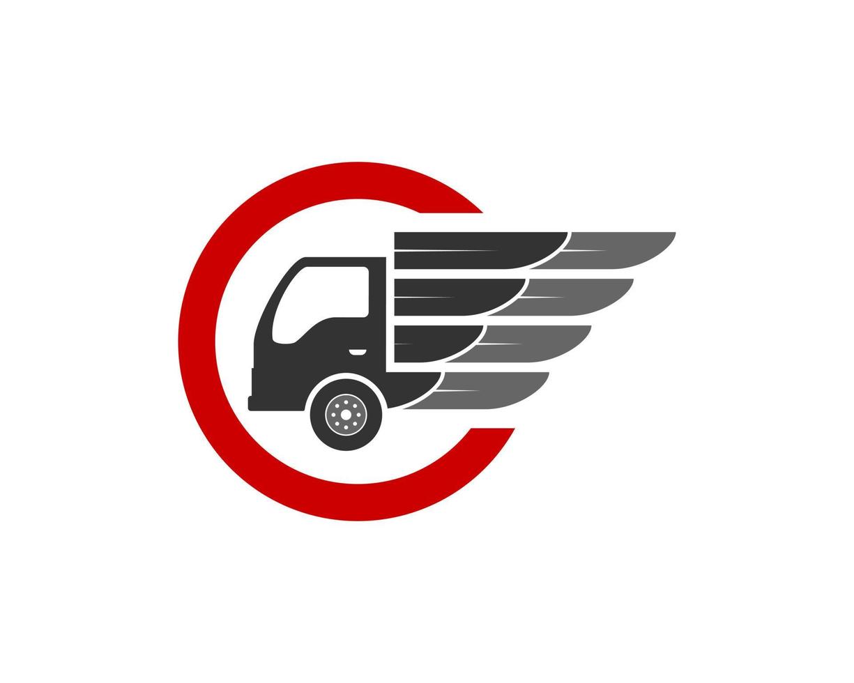 Circle shape with delivery truck and wings vector