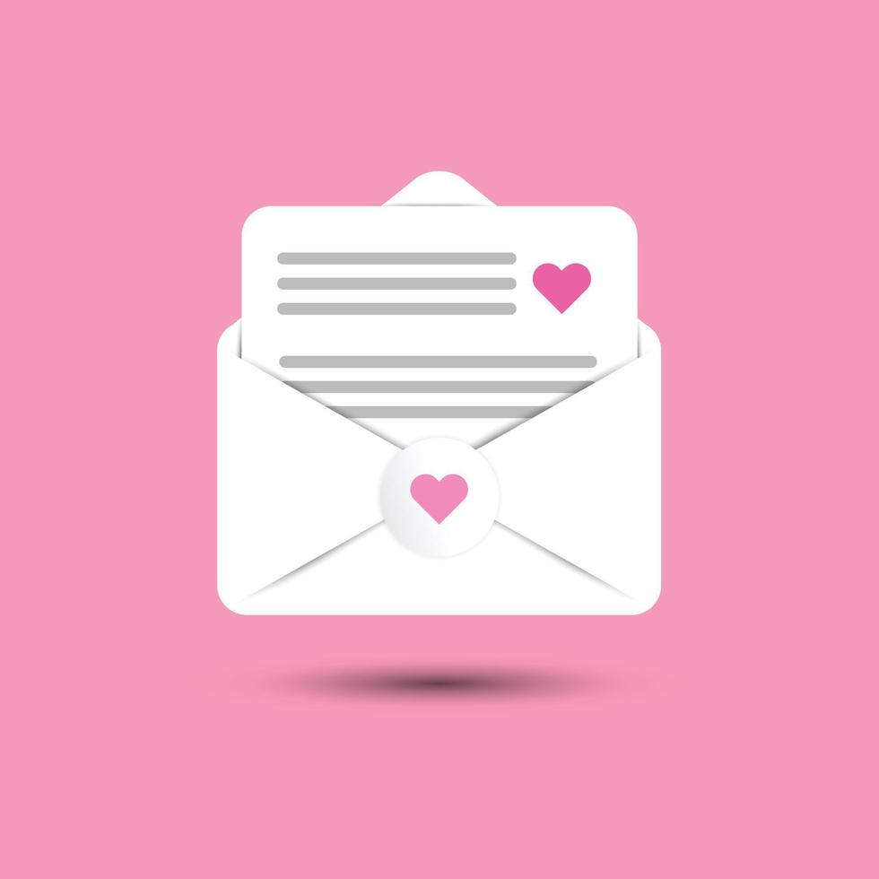 Single envelope with letter Valentines Day. Pink Background. Vector eps10