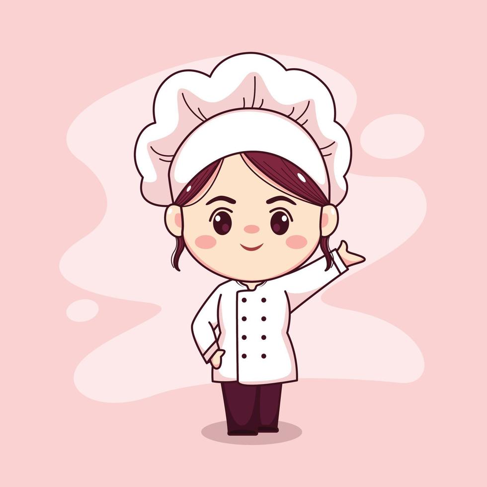 Cute and kawaii female chef cartoon manga chibi vector character design