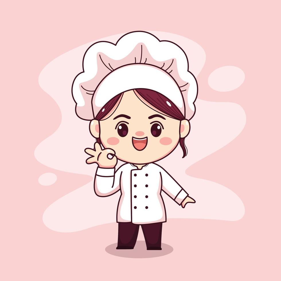 Cute and kawaii female chef with delicious sign cartoon manga chibi vector  character design 4950044 Vector Art at Vecteezy