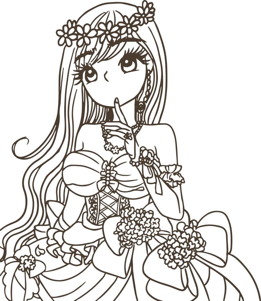 Coloring Page cartoon princess cute stripes kawaii vector