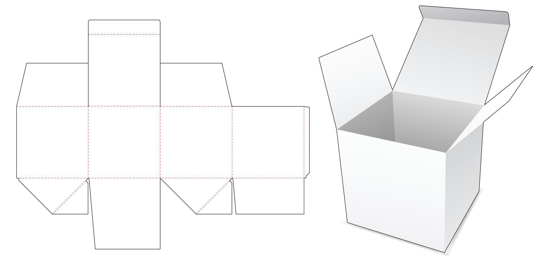 Cardboard square folded box die cut template vector