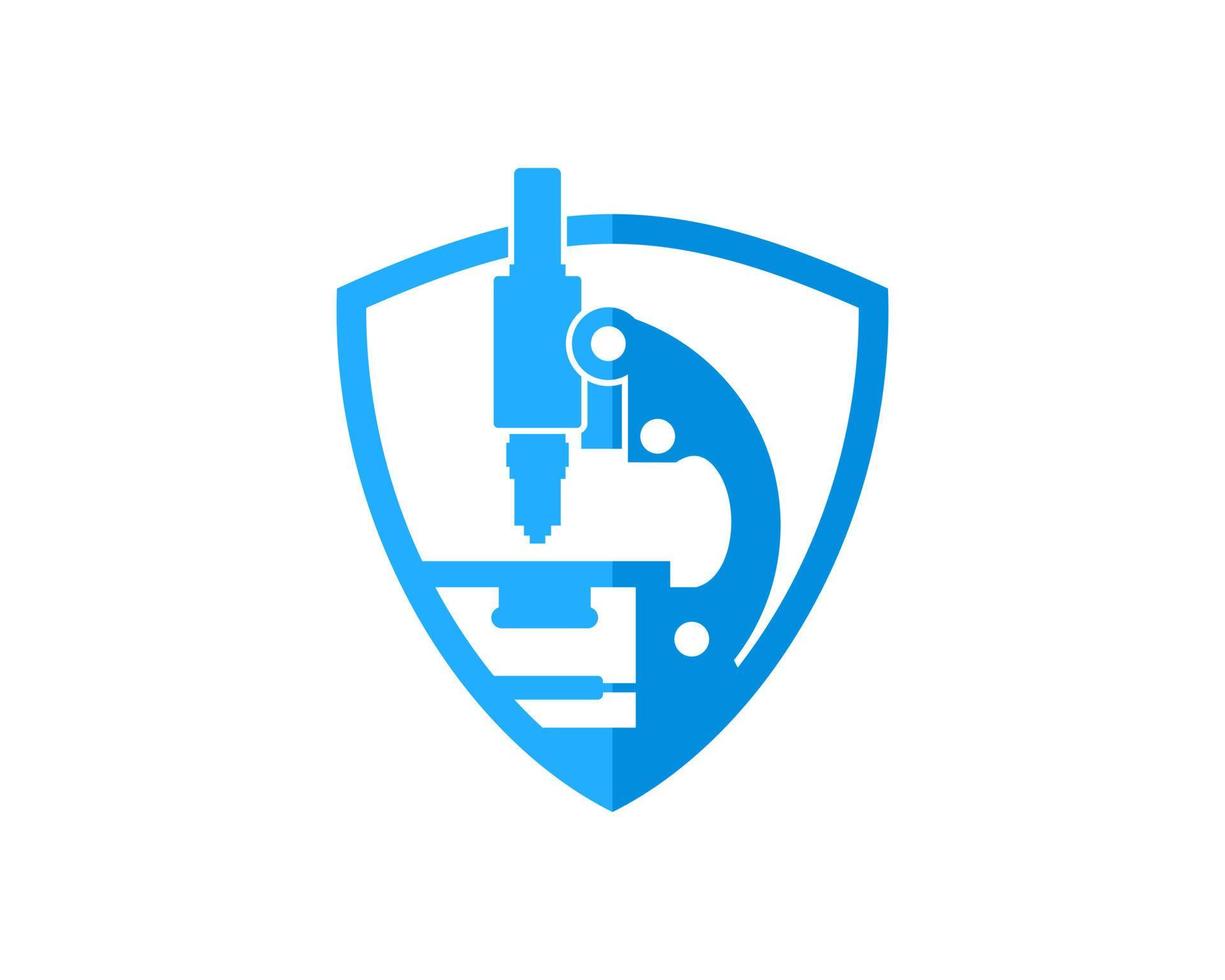 Shield with microscope inside vector