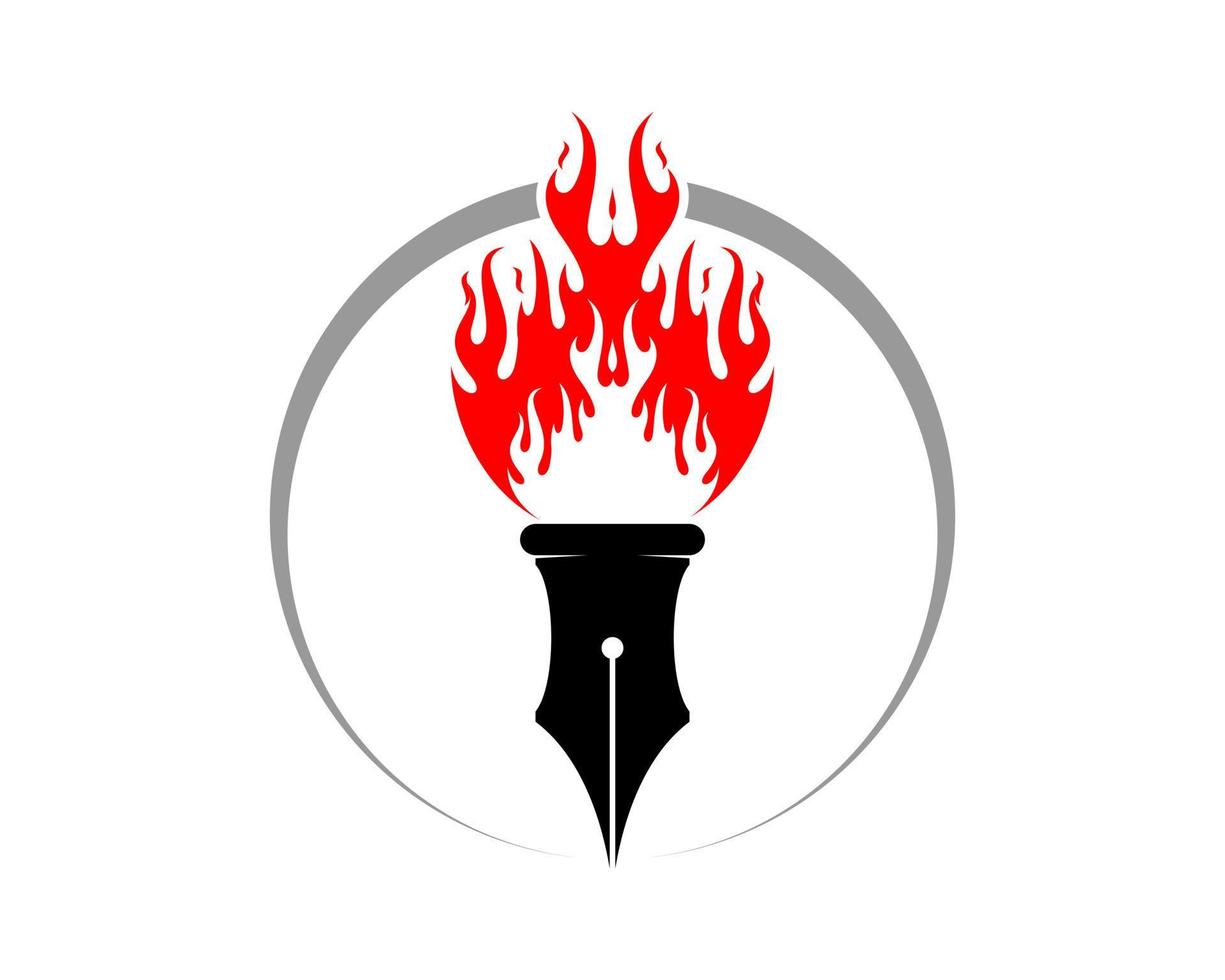 Pen torch fire flame logo vector