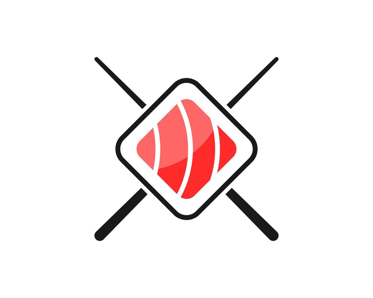 Cross chop stick with square japanese sushi inside vector